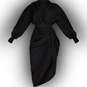Pretty Little Things balloon sleeve midi black dress.